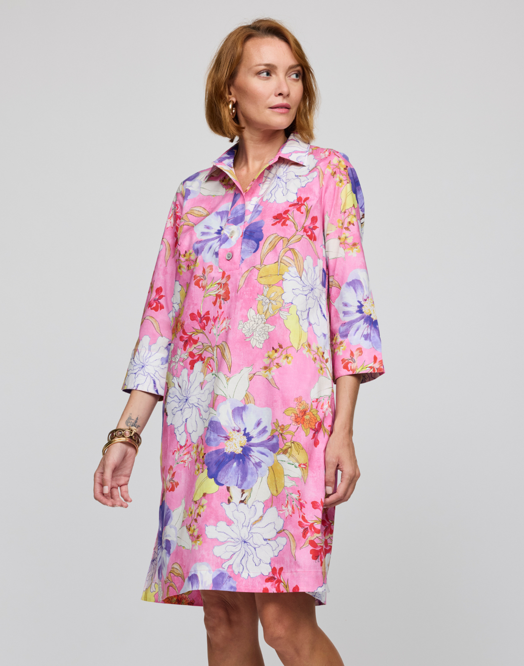Charlotte 3/4 Sleeve Watercolor Floral Dress