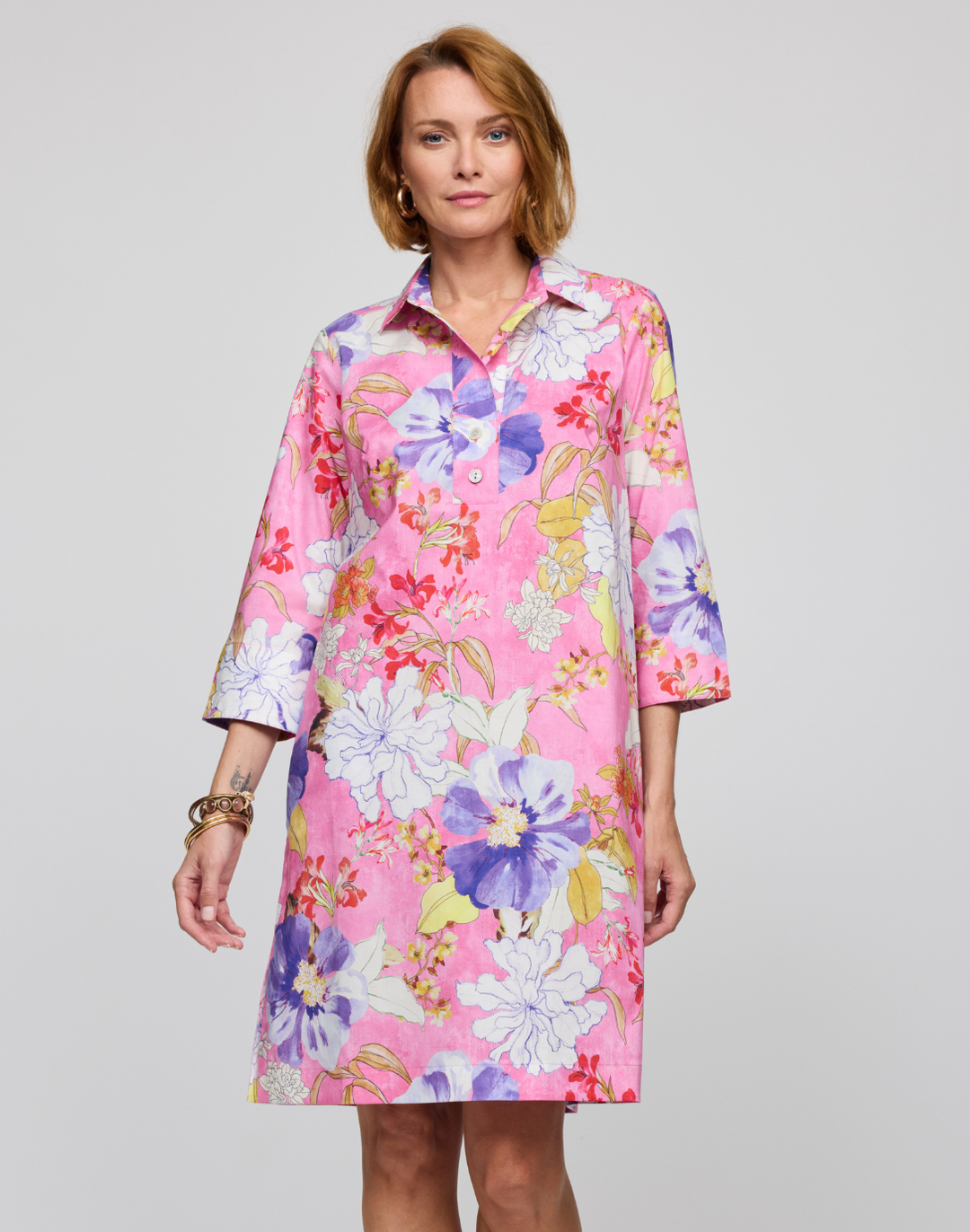 Charlotte 3/4 Sleeve Watercolor Floral Dress