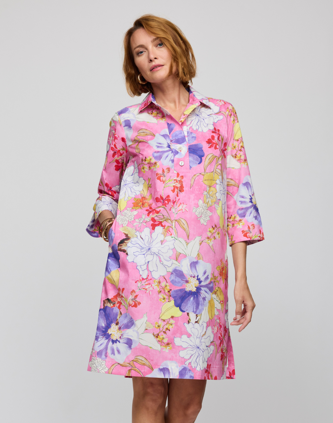 Charlotte 3/4 Sleeve Watercolor Floral Dress