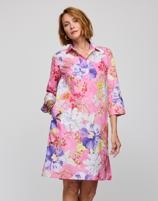 Charlotte 3/4 Sleeve Watercolor Floral Dress