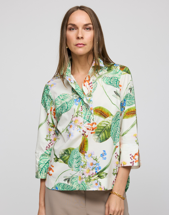 Aileen 3/4 Sleeve Botanical Floral Print Shirt