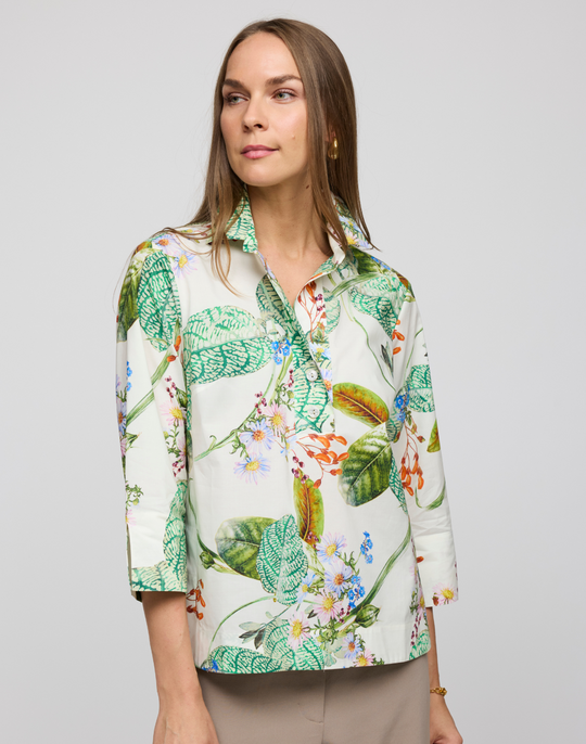 Aileen 3/4 Sleeve Botanical Floral Print Shirt