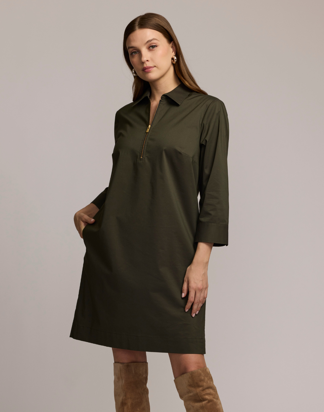 Alessa 3/4 Sleeve Dress Khaki / XL Alessa 3/4 Sleeve Dress Khaki / XL