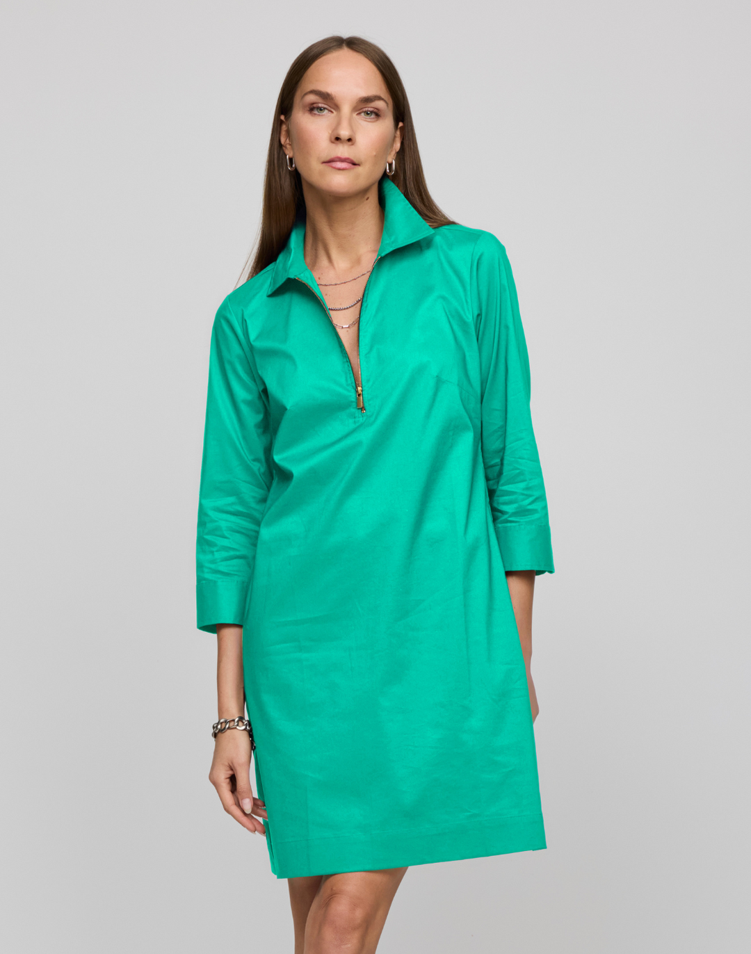green 3/4 sleeve dress Floral Velvet Pleated V-Neck Wedding Guest Dress with Pockets