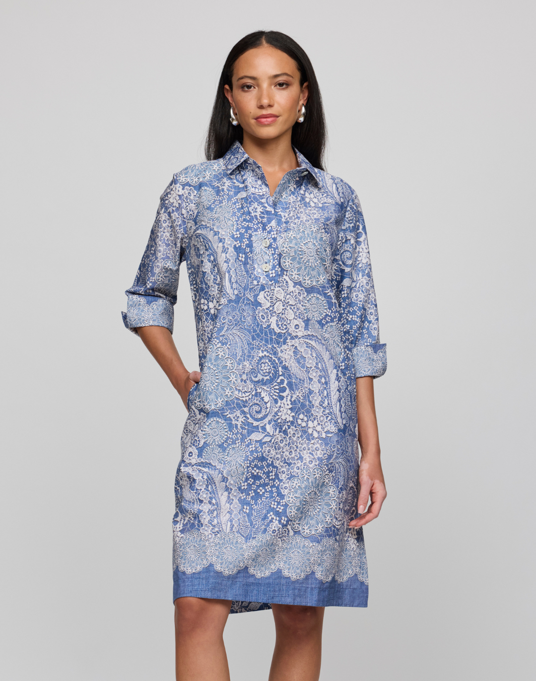 Charlotte 3/4 Sleeve Lace Print Dress Hinson Wu Charlotte 3/4 Sleeve Lace Print Dress Hinson Wu