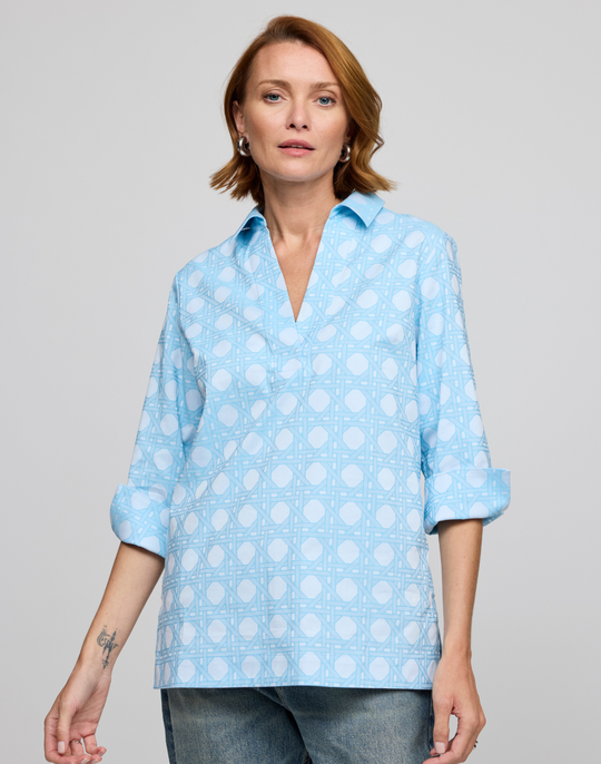 Vicky 3/4 Sleeve Lattice Jacquard Shirt