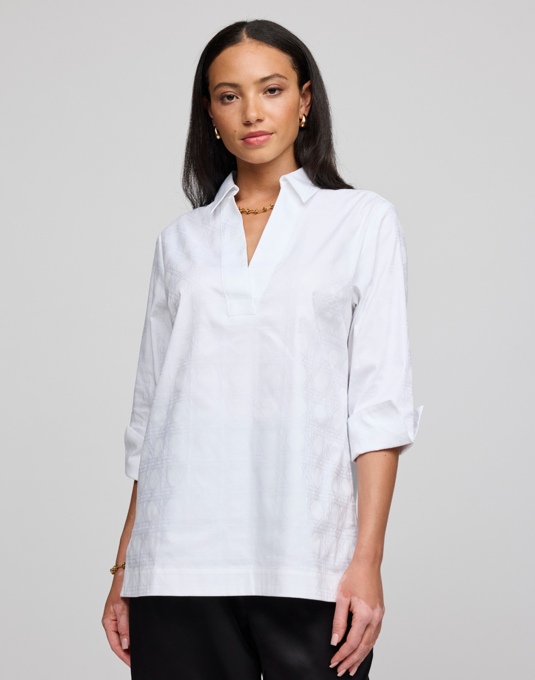 Vicky 3/4 Sleeve Lattice Jacquard Shirt