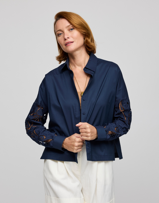 Sophie Long Sleeve Embroidered Eyelet Shirt