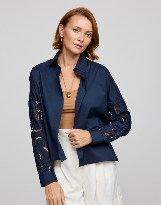 Sophie Long Sleeve Embroidered Eyelet Shirt