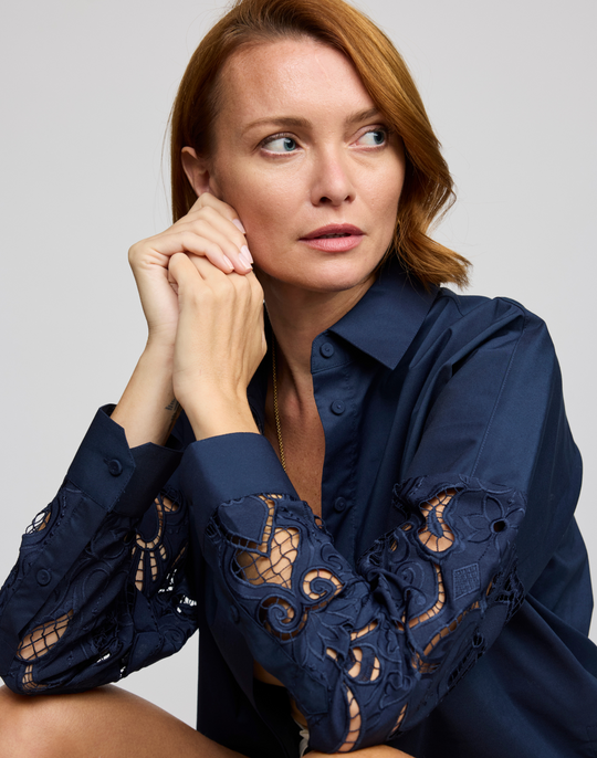 Sophie Long Sleeve Embroidered Eyelet Shirt
