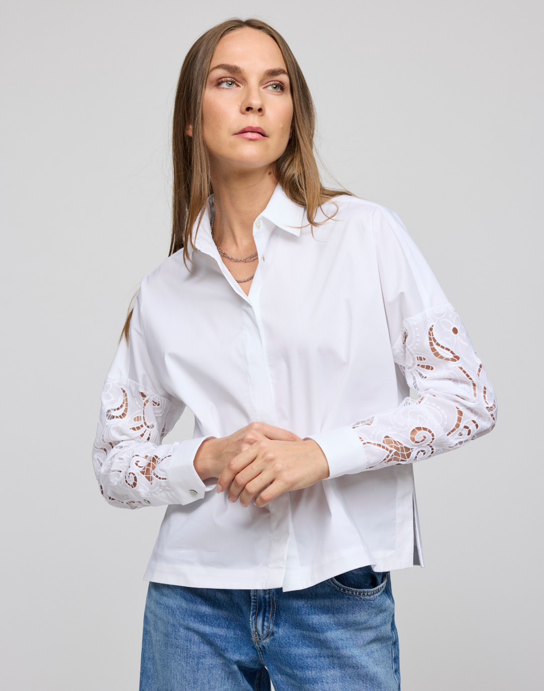 Sophie Long Sleeve Embroidered Eyelet Shirt