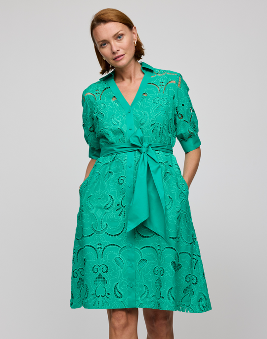 Luca Elbow Sleeve Embroidered Eyelet  Dress