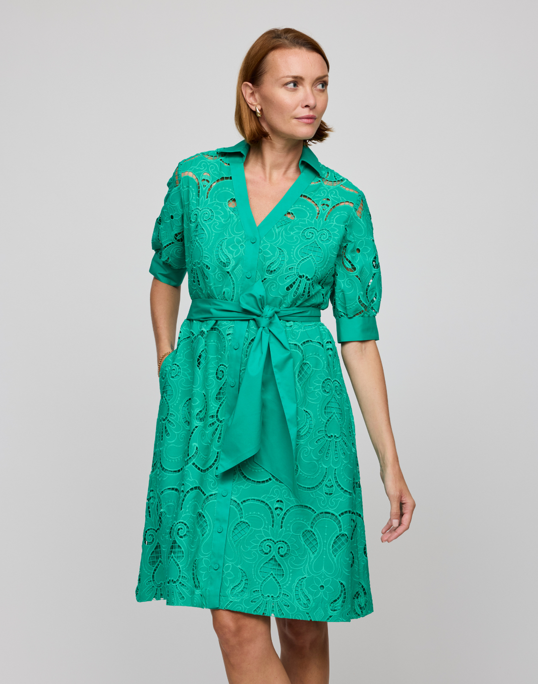 Luca Elbow Sleeve Embroidered Eyelet  Dress