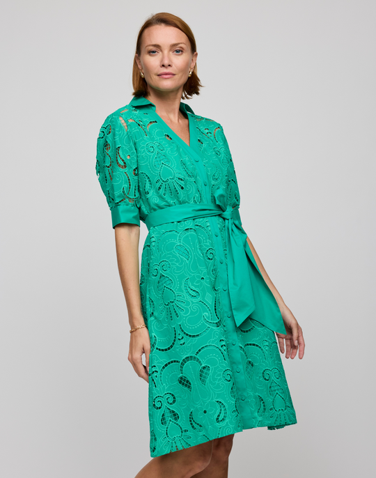 Luca Elbow Sleeve Embroidered Eyelet  Dress