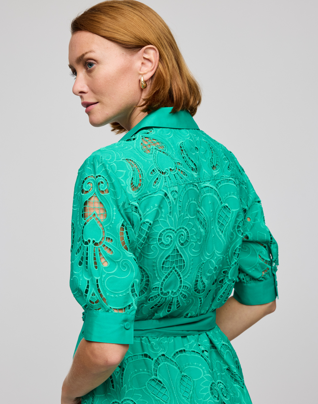 Luca Elbow Sleeve Embroidered Eyelet  Dress