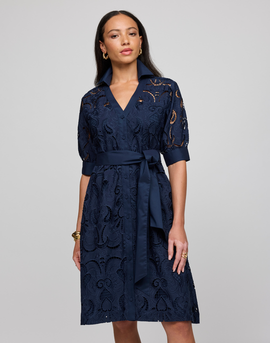 Luca Elbow Sleeve Embroidered Eyelet  Dress