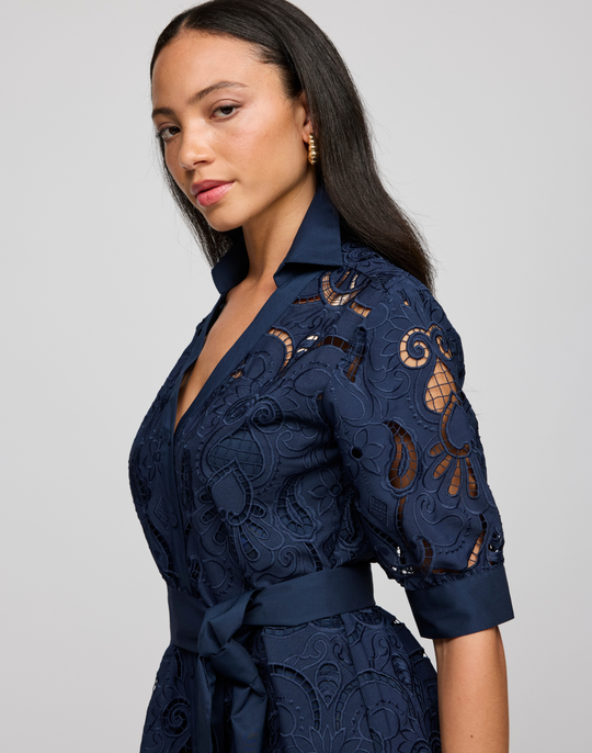 Luca Elbow Sleeve Embroidered Eyelet  Dress