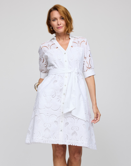 Luca Elbow Sleeve Embroidered Eyelet  Dress