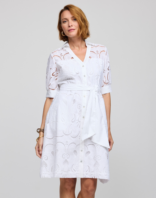 Luca Elbow Sleeve Embroidered Eyelet  Dress