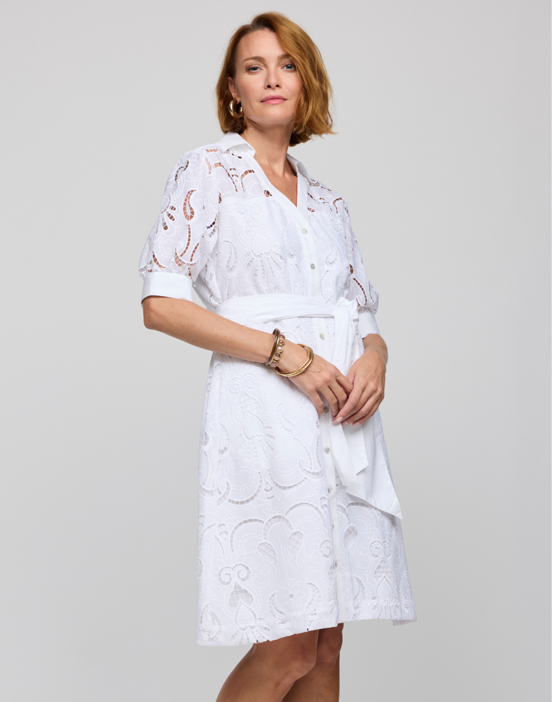 Luca Elbow Sleeve Embroidered Eyelet  Dress