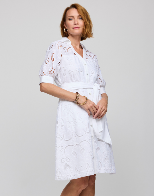 Luca Elbow Sleeve Embroidered Eyelet  Dress