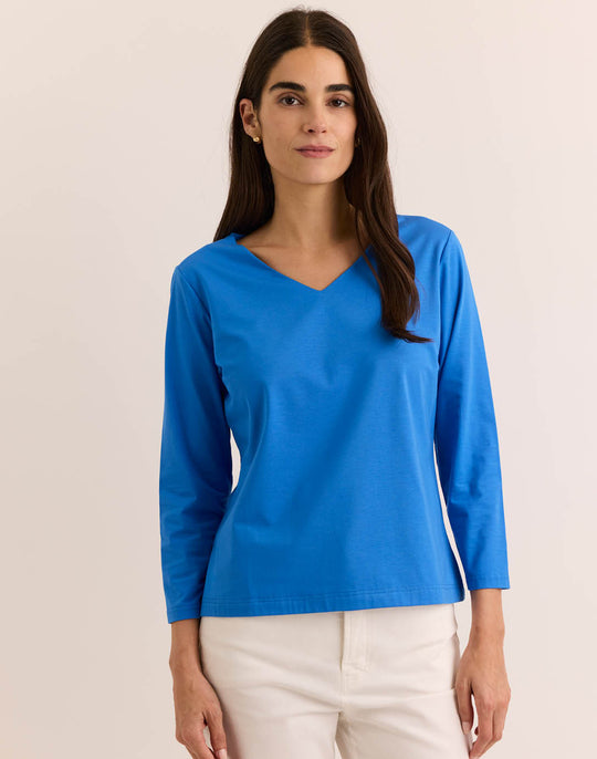Renee 3/4 Sleeve V-Neck Double Knit Panel Top