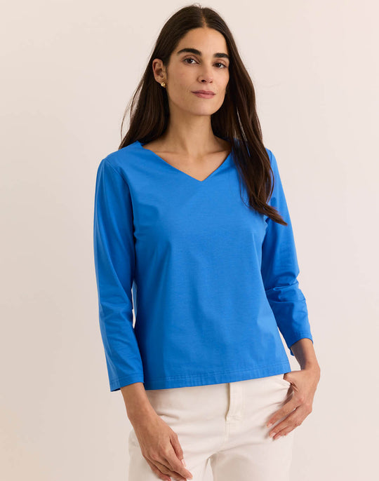 Renee 3/4 Sleeve V-Neck Double Knit Panel Top