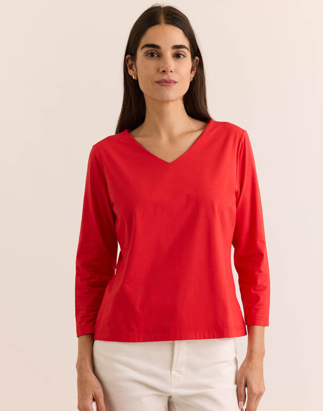 Renee 3/4 Sleeve V-Neck Double Knit Panel Top