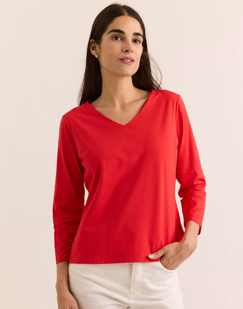 Renee 3/4 Sleeve V-Neck Double Knit Panel Top