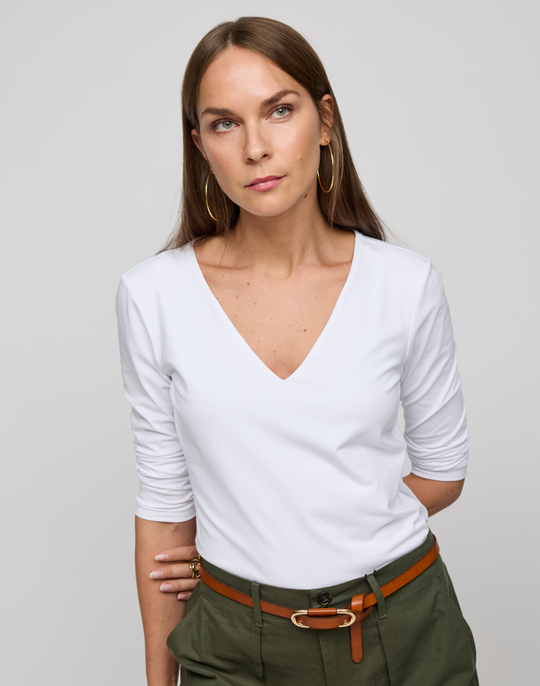Renee 3/4 Sleeve V-Neck Double Knit Panel Shirt