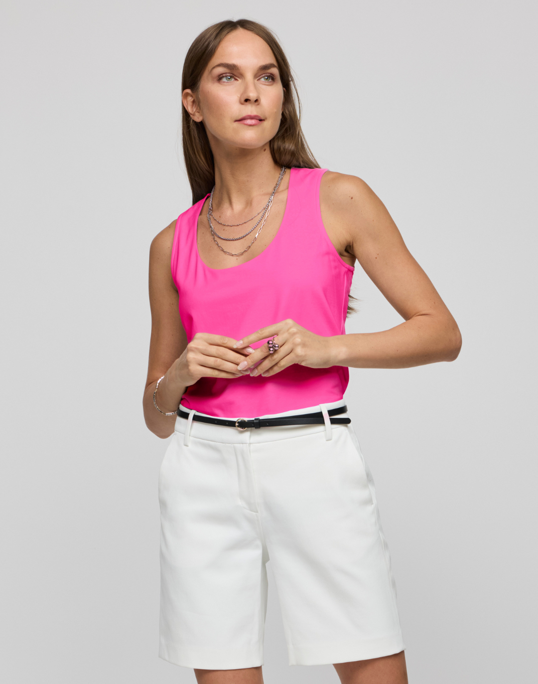 Daphne Sleeveless Scoop Neck Double Knit Panel Tank