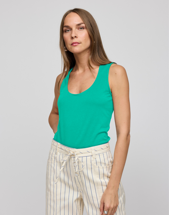 Daphne Sleeveless Scoop Neck Double Knit Panel Tank