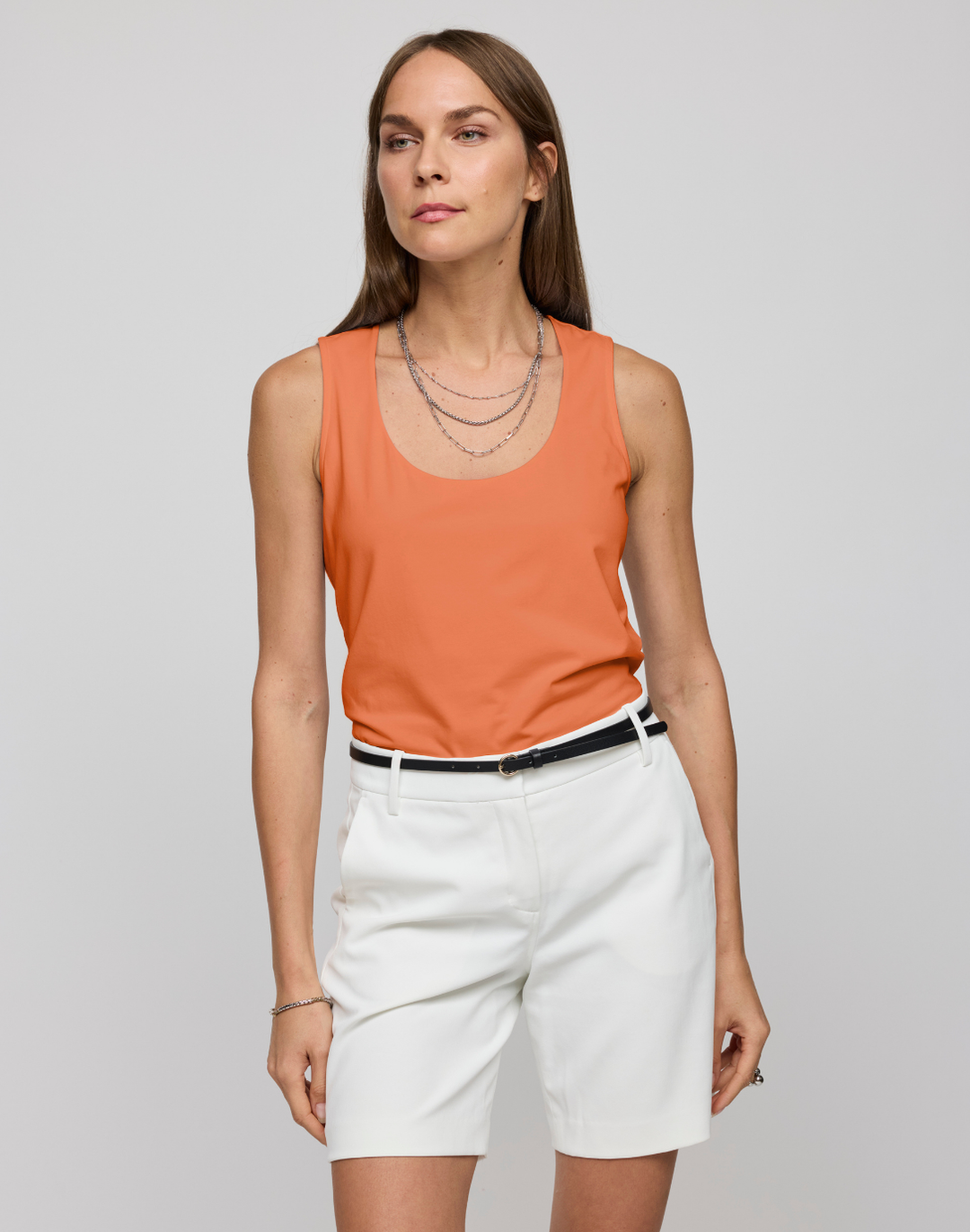 Daphne Sleeveless Scoop Neck Double Knit Panel Tank