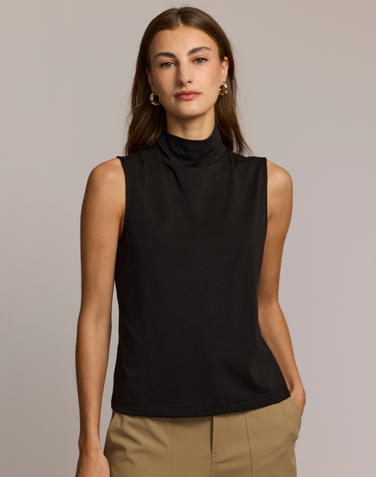 Carolina Sleeveless Mock Neck Double Knit Panel Shirt