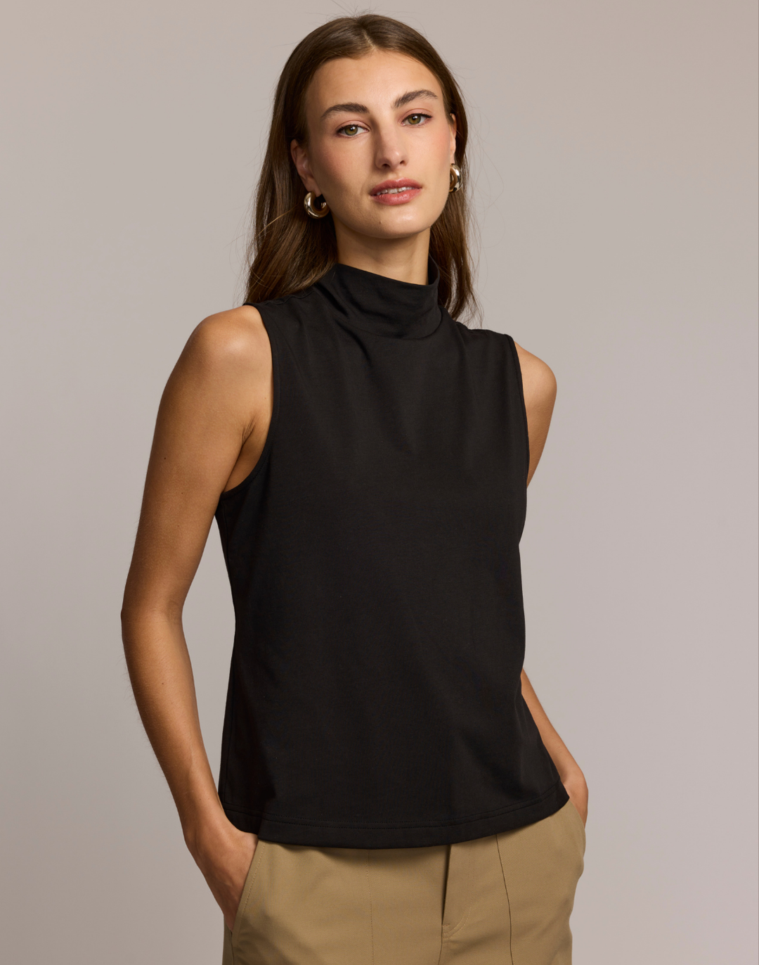 Carolina Sleeveless Mock Neck Double Knit Panel Shirt