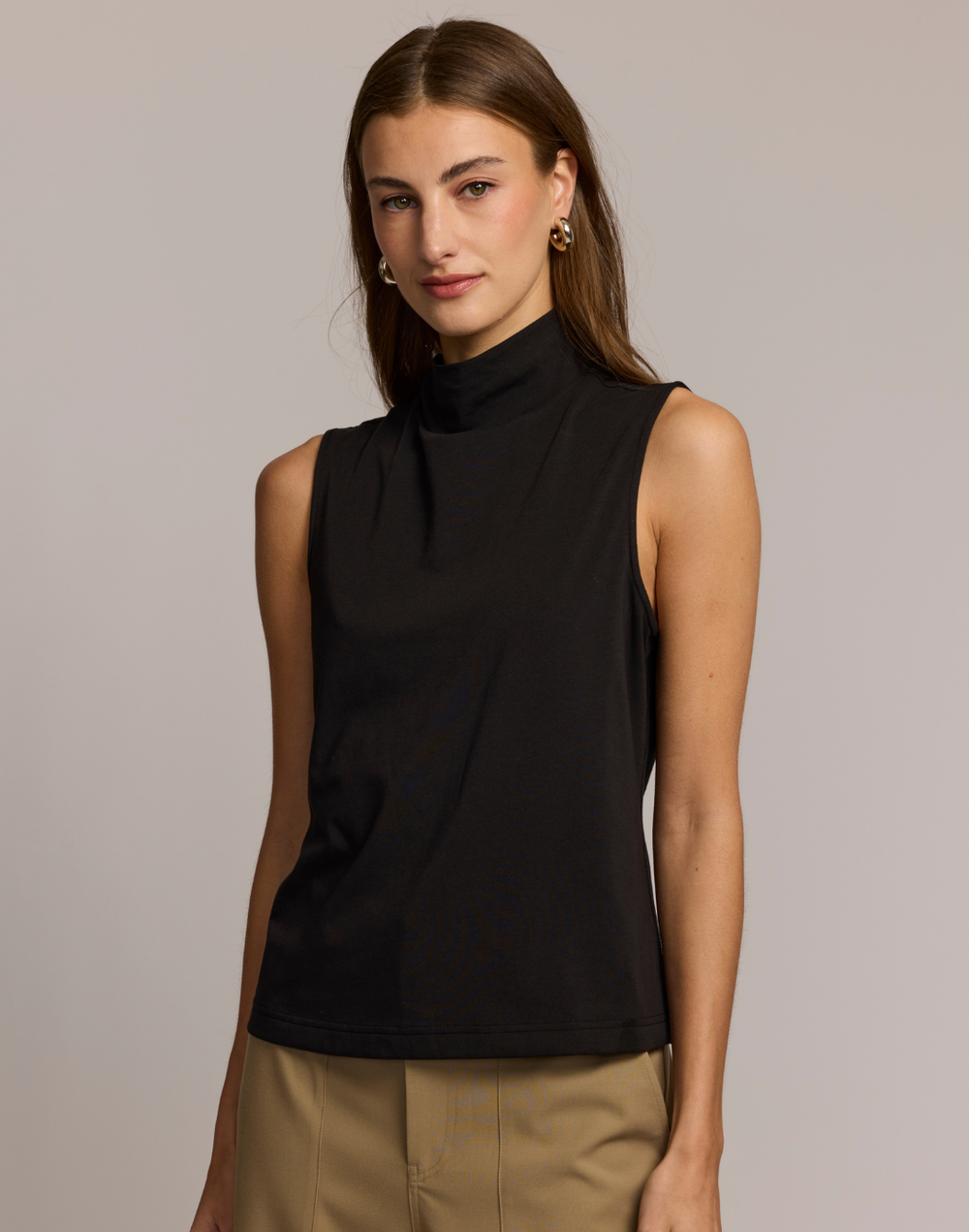 Carolina Sleeveless Mock Neck Double Knit Panel Shirt