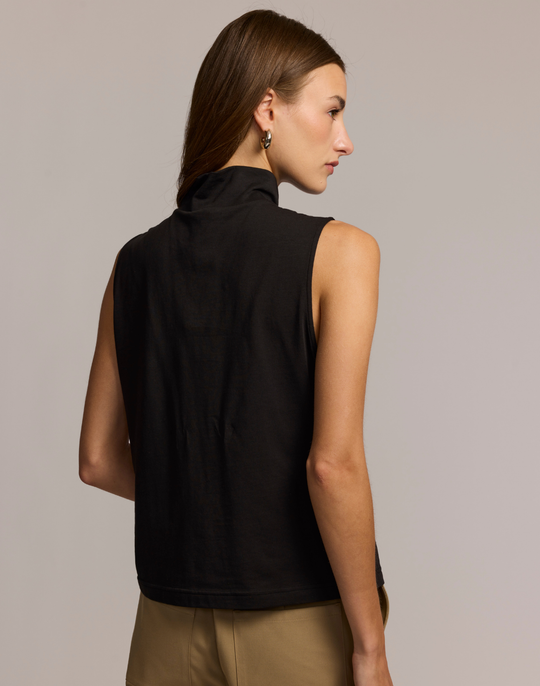 Carolina Sleeveless Mock Neck Double Knit Panel Shirt