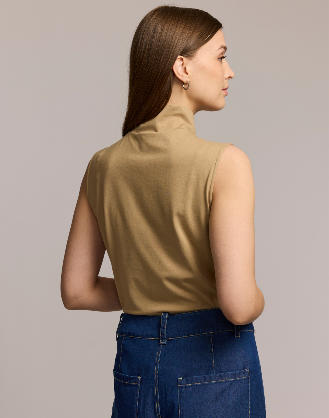Carolina Sleeveless Mock Neck Double Knit Panel Shirt