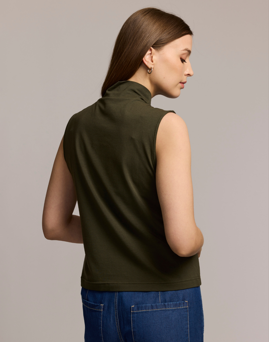 Carolina Sleeveless Mock Neck Double Knit Panel Shirt