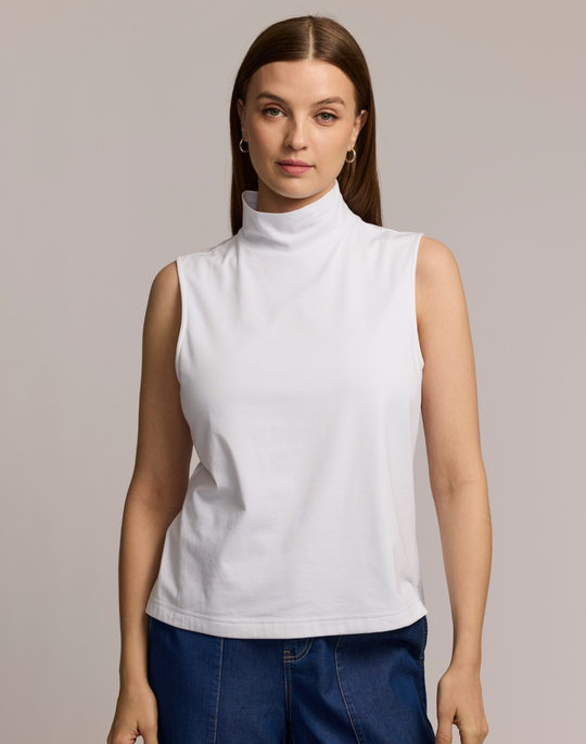 Carolina Sleeveless Mock Neck Double Knit Panel Shirt