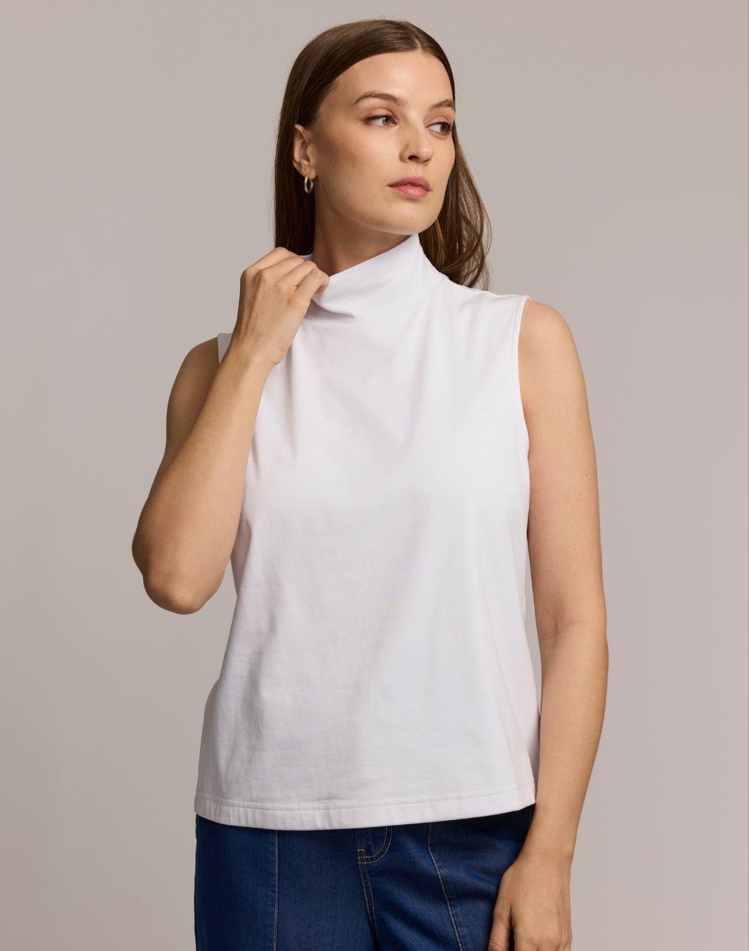 Carolina Sleeveless Mock Neck Double Knit Panel Shirt