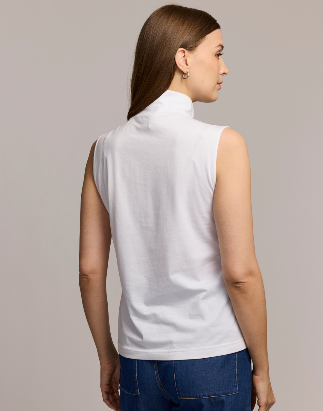 Carolina Sleeveless Mock Neck Double Knit Panel Shirt
