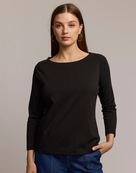 Gissel 3/4 Sleeve Boat Neck Double Knit Panel Shirt