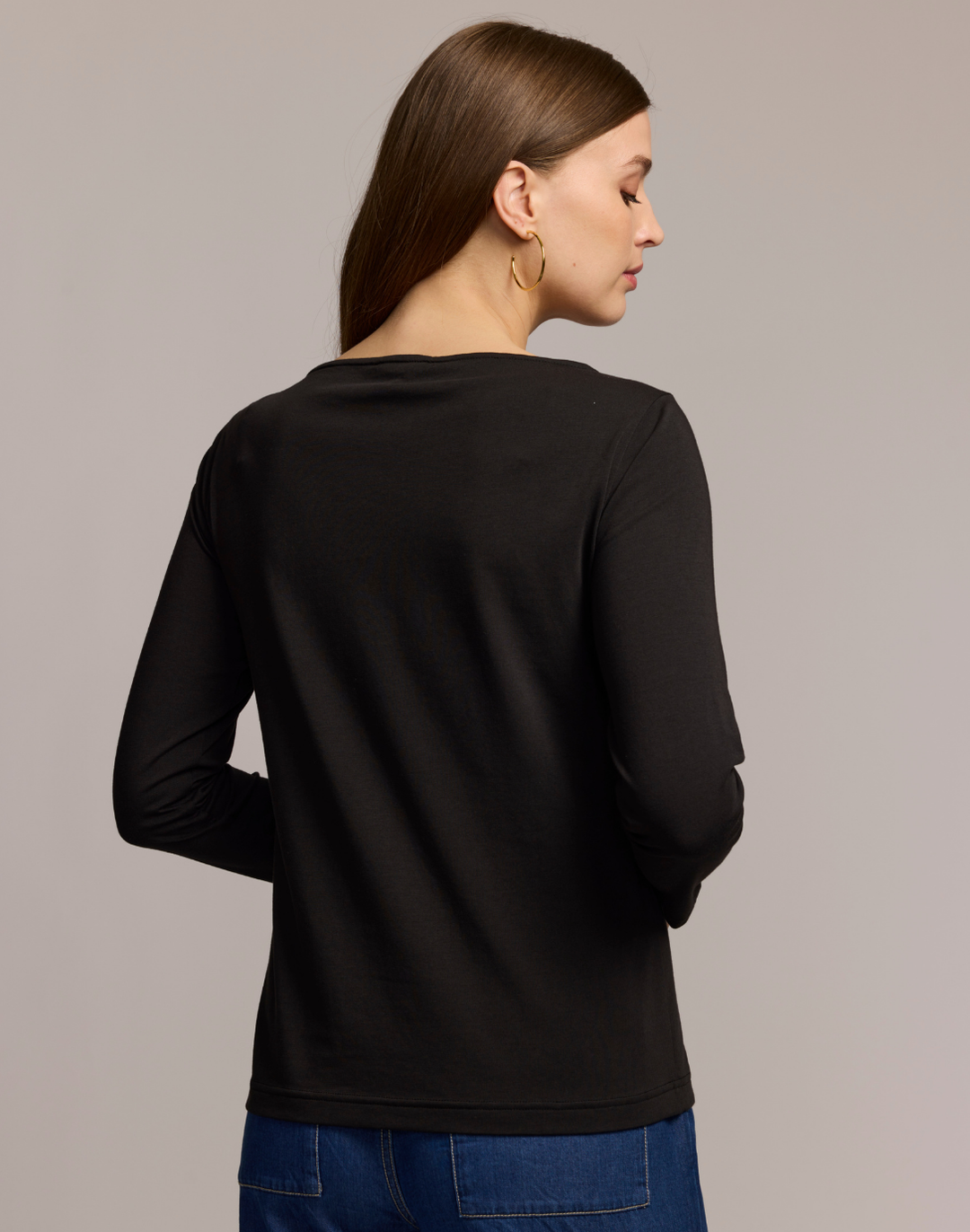 Gissel 3/4 Sleeve Boat Neck Double Knit Panel Shirt