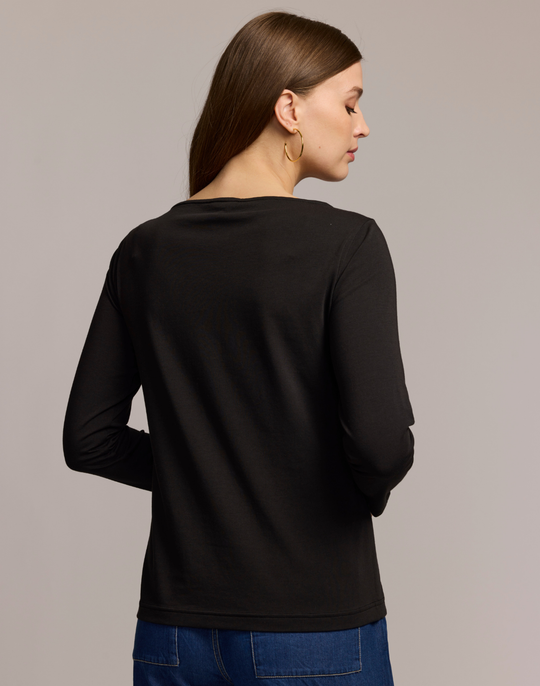 Gissel 3/4 Sleeve Boat Neck Double Knit Panel Shirt