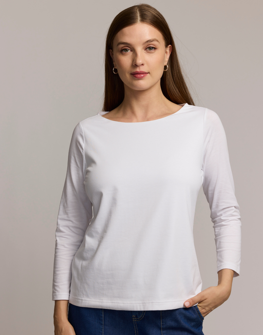 Gissel 3/4 Sleeve Boat Neck Double Knit Panel Shirt