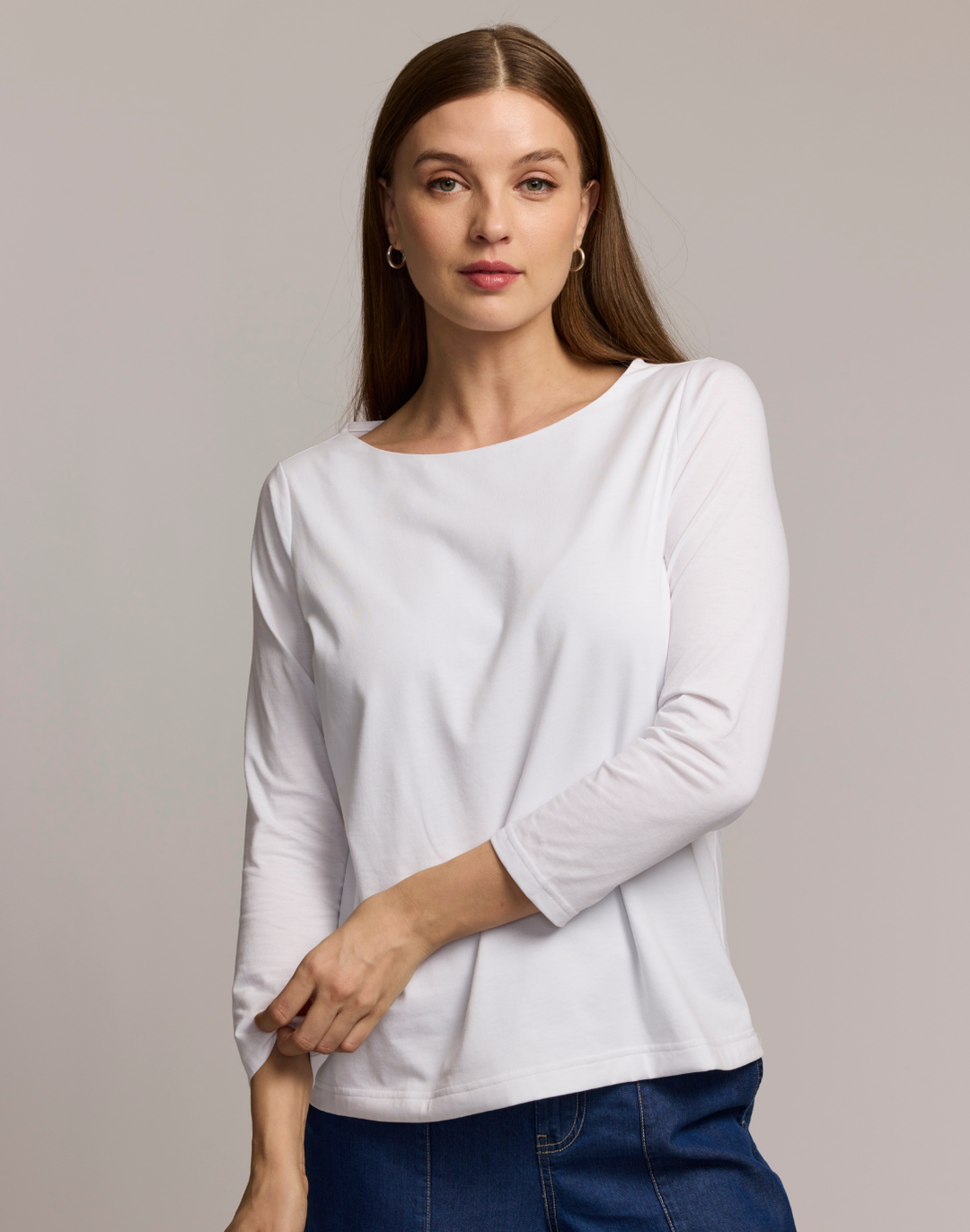 Gissel 3/4 Sleeve Boat Neck Double Knit Panel Shirt