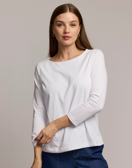 Gissel 3/4 Sleeve Boat Neck Double Knit Panel Shirt