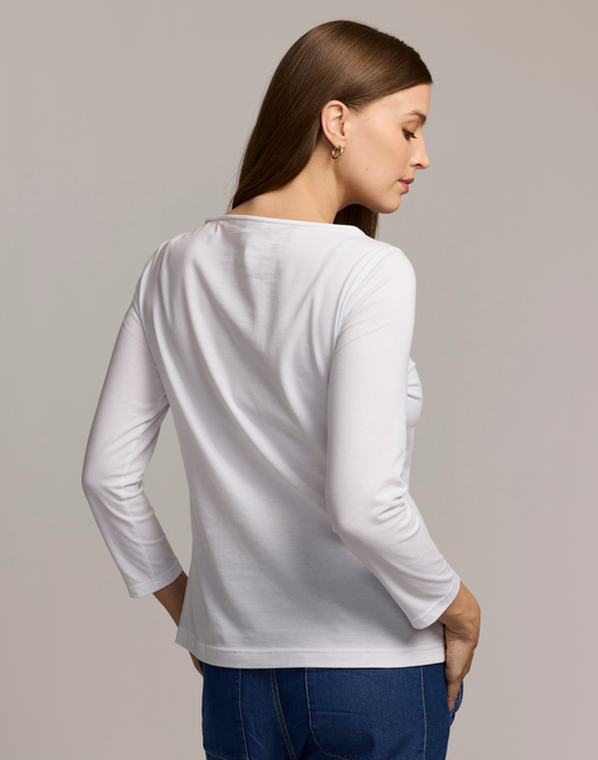 Gissel 3/4 Sleeve Boat Neck Double Knit Panel Shirt