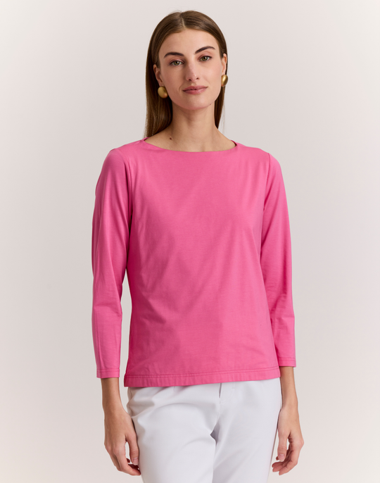 Gissel 3/4 Sleeve Boat Neck Double Knit Panel Shirt